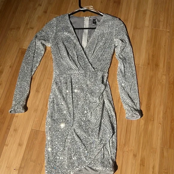 windsor silver dress Holly Lace-Up Sequin Satin Formal Dress